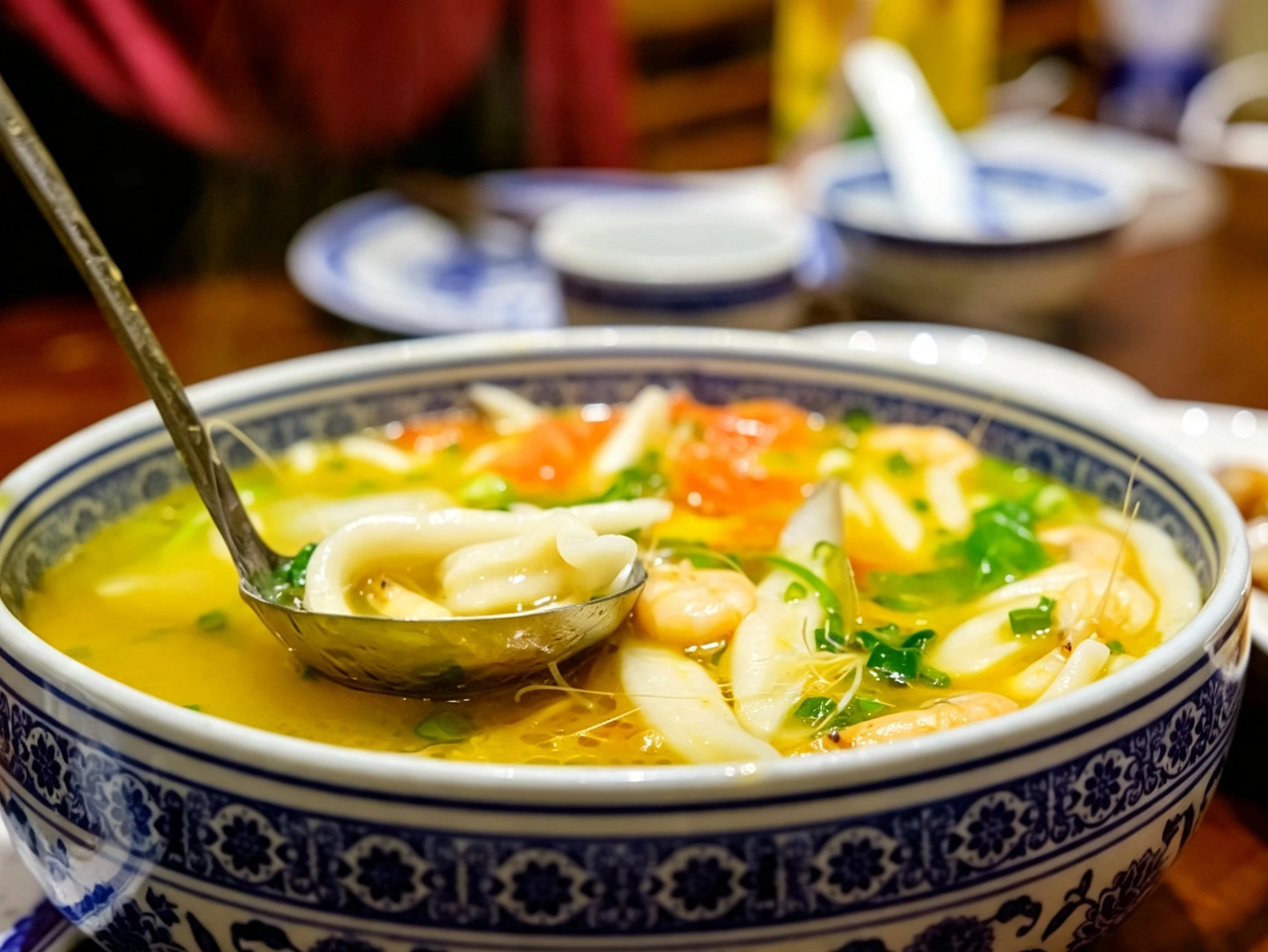 Seafood geda soup, a rustic Fujian soup with dough drops