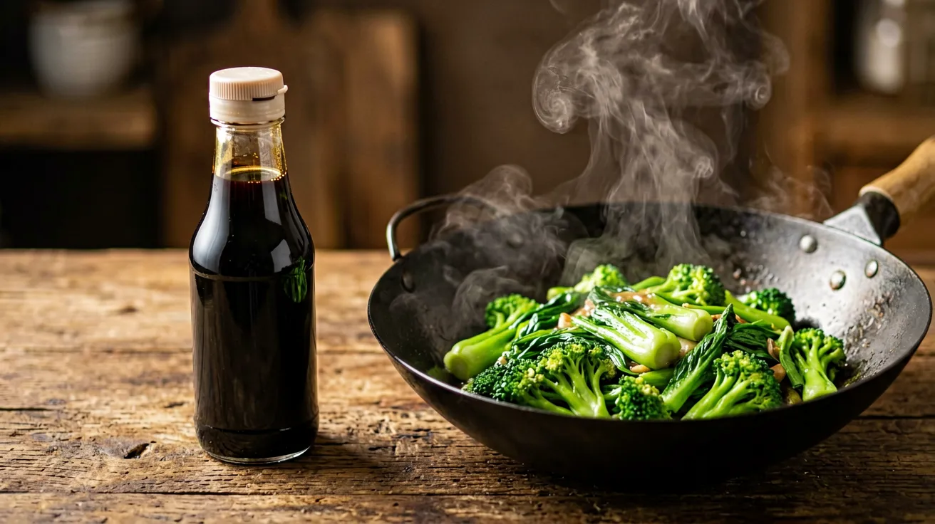 Oyster sauce bottle with dark glossy sauce